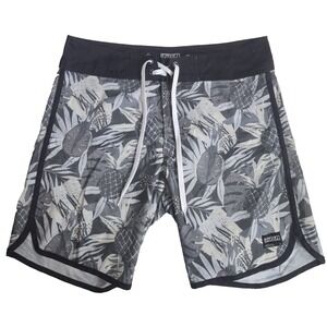Ezekiel‎ Men's Size 33 Gray and Black Tropical Pineapple Swim Trunk Board Shorts